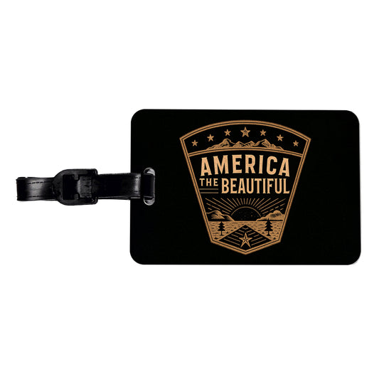 America The Beautiful United States USA Patriotic Black Tan Travel Faux Leather Luggage Tag