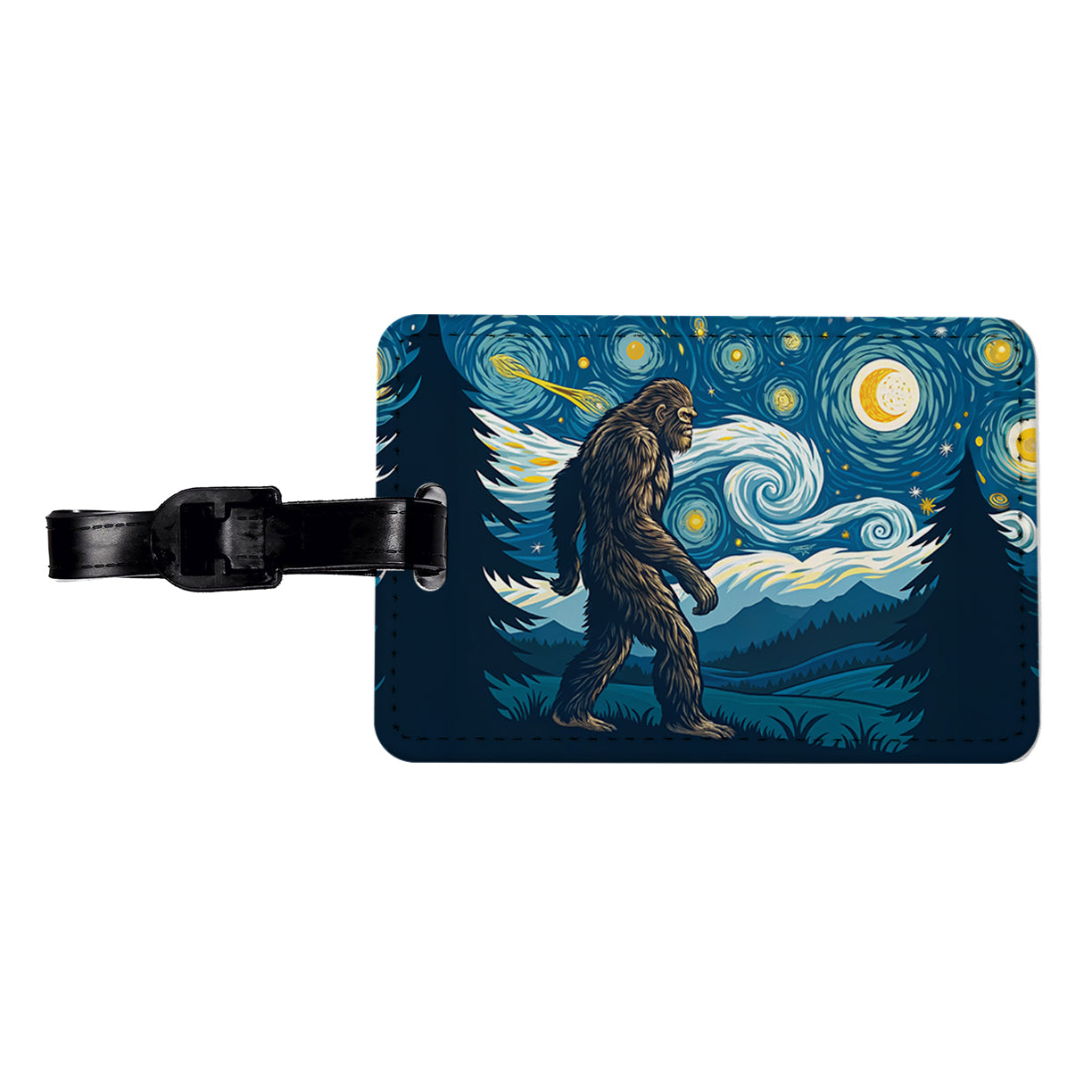 Big Foot Van Gogh Starry Night Travel Faux Leather Luggage Tag