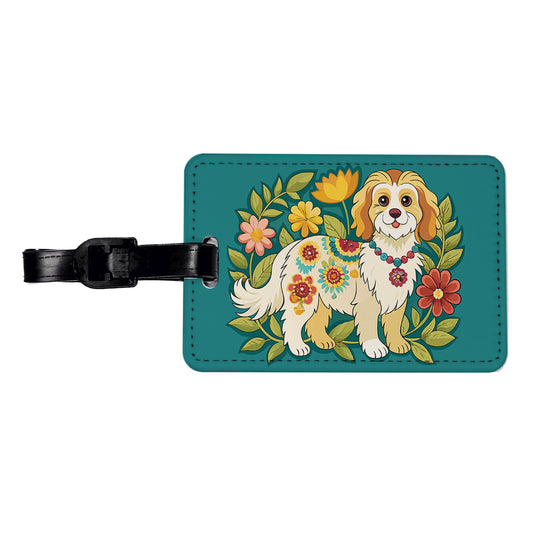 Cavachon Floral Motif Dog Cute Travel Faux Leather Luggage Tag