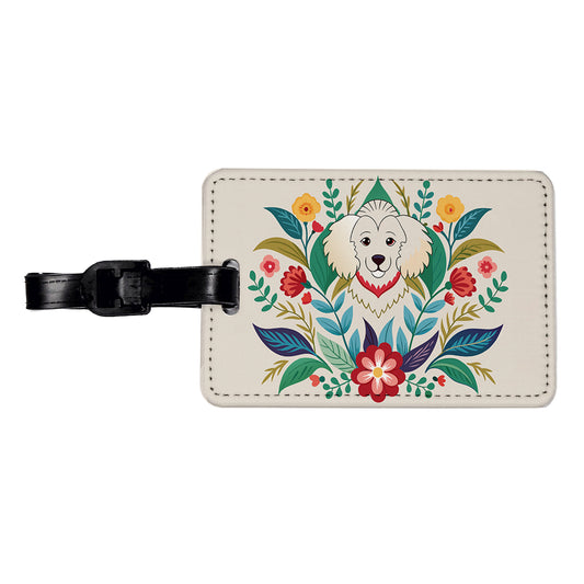 Cavachon Floral Motif Dog Travel Faux Leather Luggage Tag
