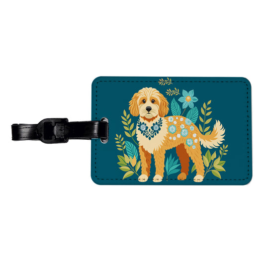 Cavapoo Floral Motif Dog Travel Faux Leather Luggage Tag