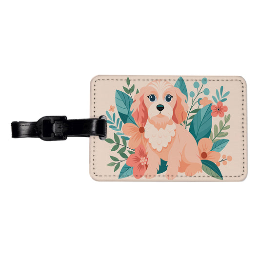 Cavapoo Floral Motif Pink Dog Travel Faux Leather Luggage Tag