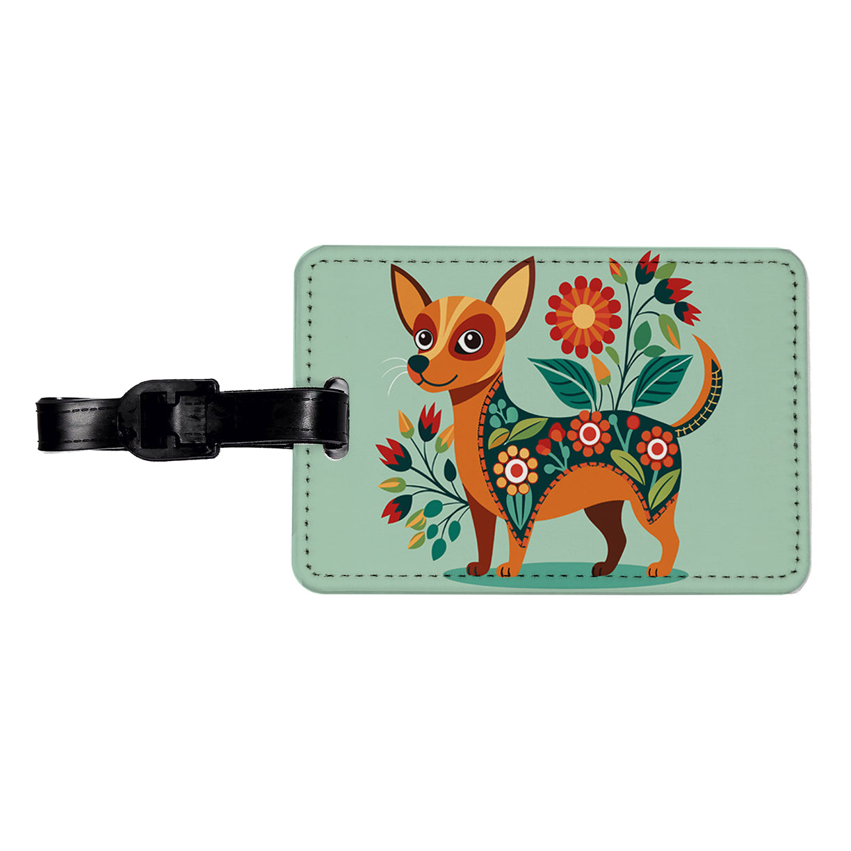 Chiweenie Floral Motif Cute Dog Travel Faux Leather Luggage Tag