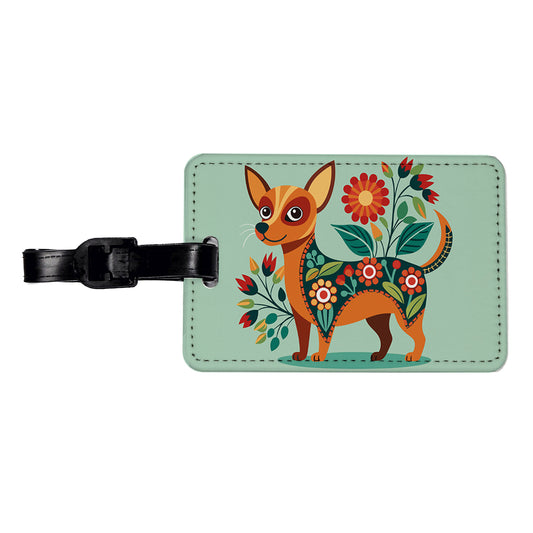 Chiweenie Floral Motif Cute Dog Travel Faux Leather Luggage Tag