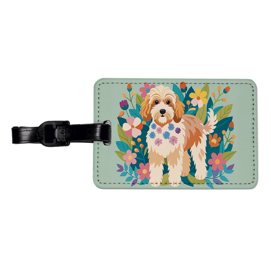 Cockapoo Floral Motif Dog Travel Faux Leather Luggage Tag