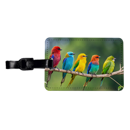 Colorful Birds In A Row Travel Faux Leather Luggage Tag
