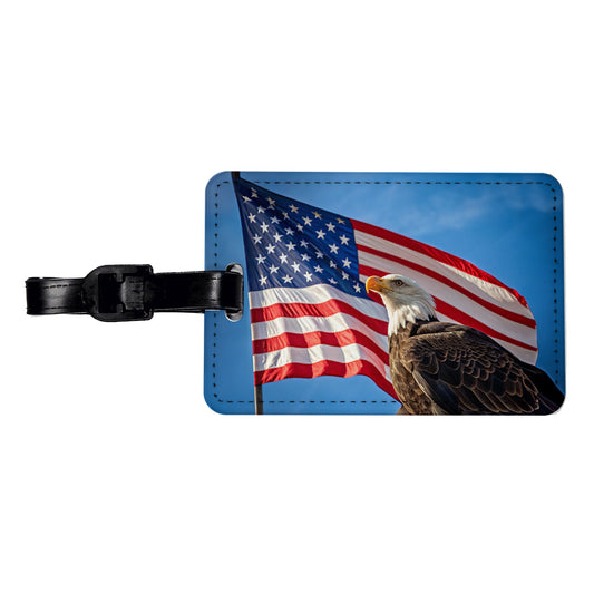 Eagle And American Flag USA United States Patriotic Travel Faux Leather Luggage Tag