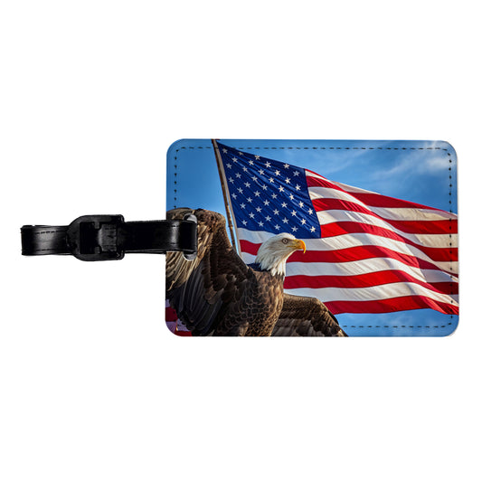 Eagle And American Flag USA United States Travel Faux Leather Luggage Tag