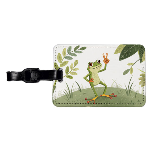 Frog Peace Sign Drawing Funny Travel Faux Leather Luggage Tag