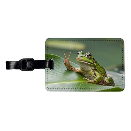 Frog Peace Sign Funny Travel Faux Leather Luggage Tag