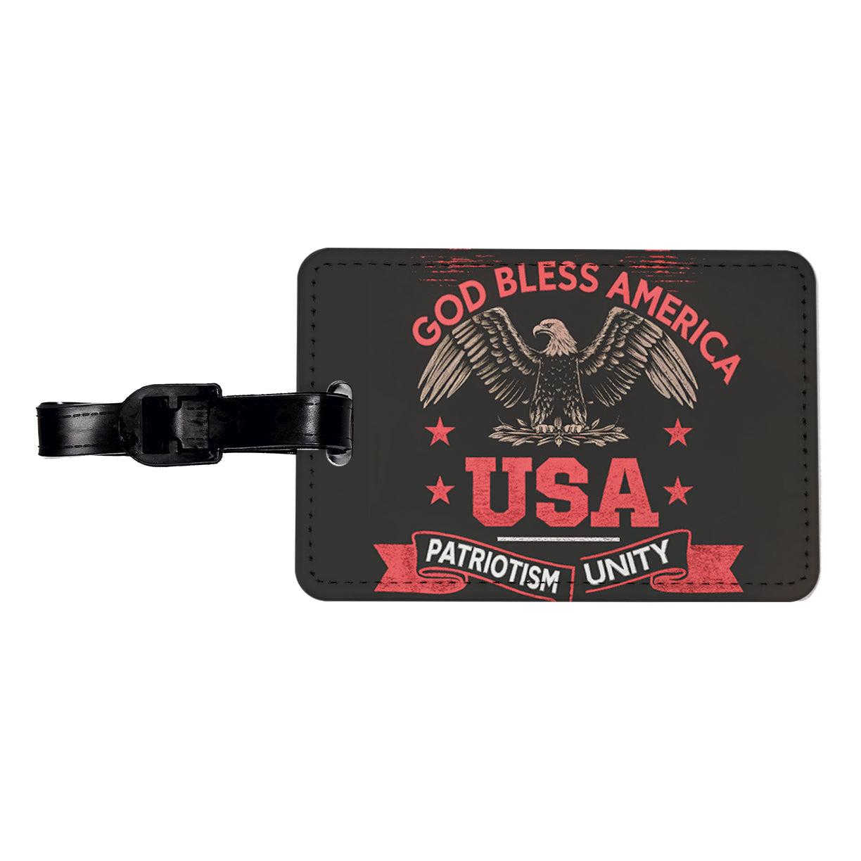 God Bless America Black Red USA United States Travel Faux Leather Luggage Tag