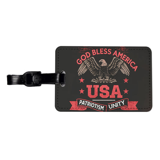 God Bless America Black Red USA United States Travel Faux Leather Luggage Tag