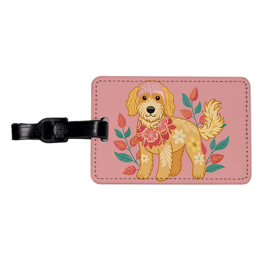 Golden Doodle Floral Motif Pink Dog Travel Faux Leather Luggage Tag