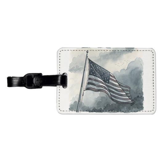 Gray American Flag Watercolor USA United States Travel Faux Leather Luggage Tag
