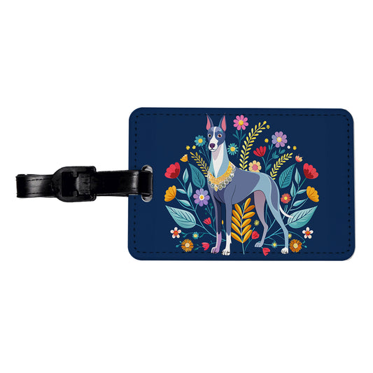 Great Dane Floral Motif Dog Blue Travel Faux Leather Luggage Tag