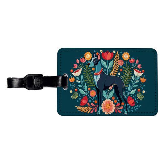 Great Dane Floral Motif Dog Travel Faux Leather Luggage Tag