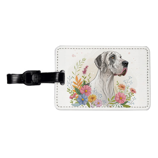 Great Dane Floral Motif Dog Light Travel Faux Leather Luggage Tag