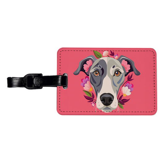 Great Dane Head Floral Pink Dog Travel Faux Leather Luggage Tag