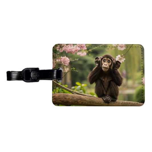 Hear No Evil Cute Monkey Travel Faux Leather Luggage Tag