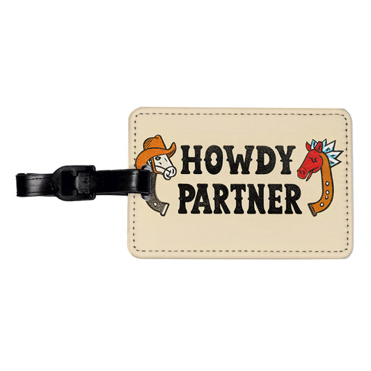Howdy Partner Country Cowboy Cowgirl Cute Travel Faux Leather Luggage Tag