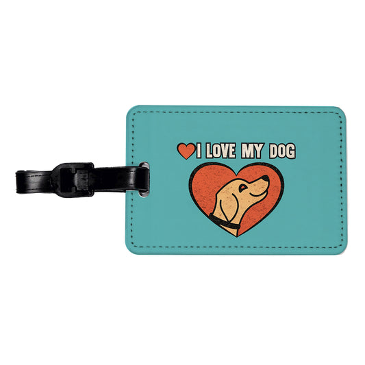 I Love My Dog Blue Travel Faux Leather Luggage Tag