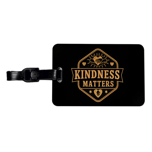 Kindness Matters Black Tan Travel Faux Leather Luggage Tag