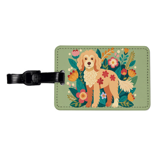 Labradoodle Floral Motif Dog Travel Faux Leather Luggage Tag