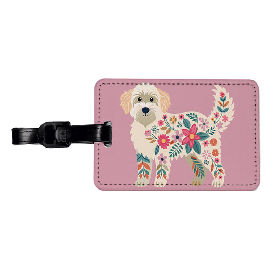 Labradoodle Floral Motif Pink Cute Dog Travel Faux Leather Luggage Tag