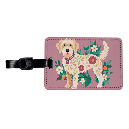 Labradoodle Floral Motif Standing Dog Travel Faux Leather Luggage Tag