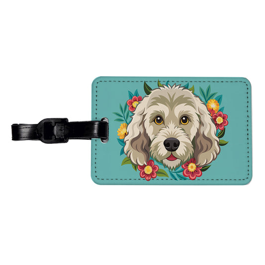 Labradoodle Head Floral Motif Dog Travel Faux Leather Luggage Tag