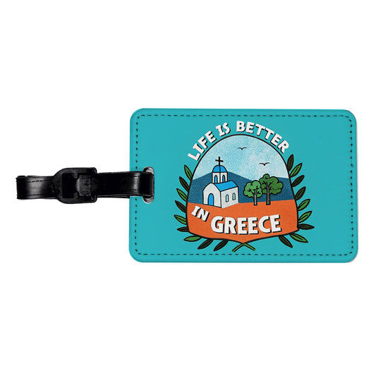 Life Is Better In Greece Travel Faux Leather Luggage Tag