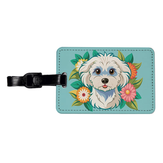 Maltipoo Floral Motif Dog Cute Travel Faux Leather Luggage Tag