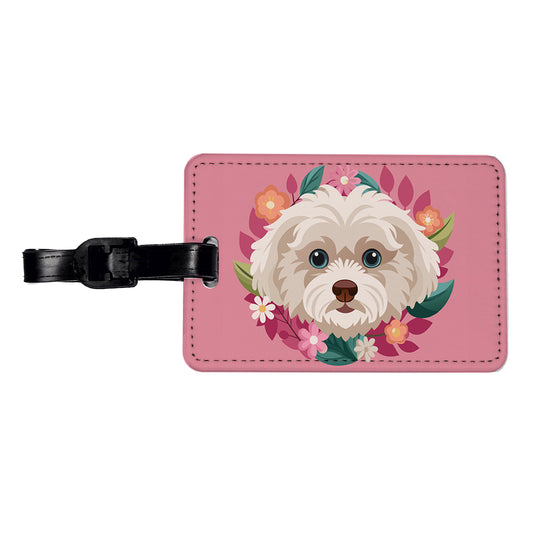 Maltipoo Head Floral Motif Pink Dog Travel Faux Leather Luggage Tag