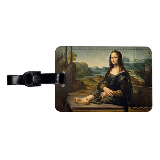 Mona Lisa With Foot Funny Travel Faux Leather Luggage Tag