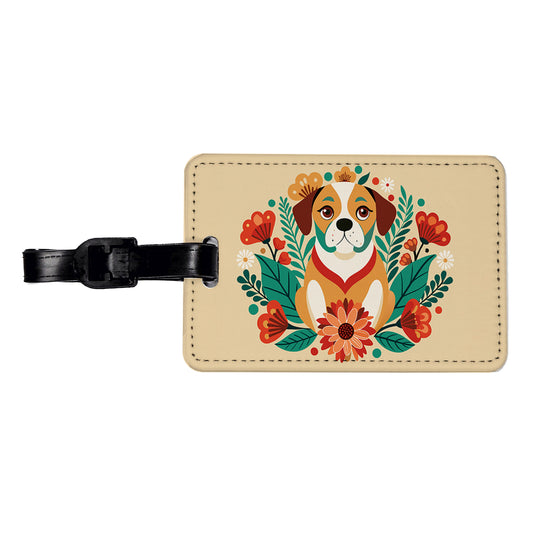 Puggle Floral Motif Dog Travel Faux Leather Luggage Tag