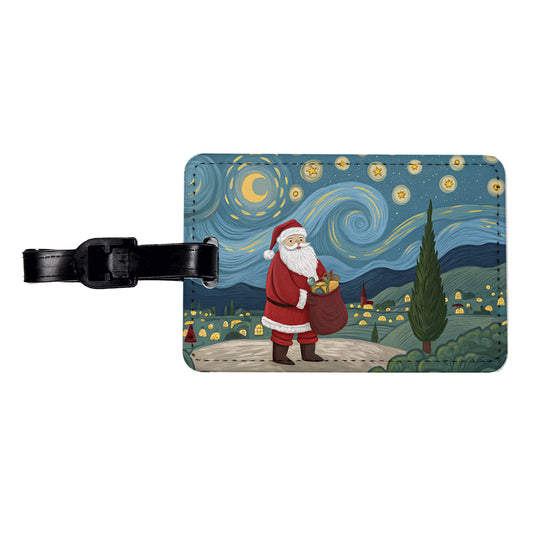 Santa Van Gogh Starry Night Christmas Funny Travel Faux Leather Luggage Tag