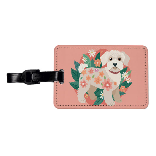 Schnoodle Floral Motif Cute Dog Travel Faux Leather Luggage Tag