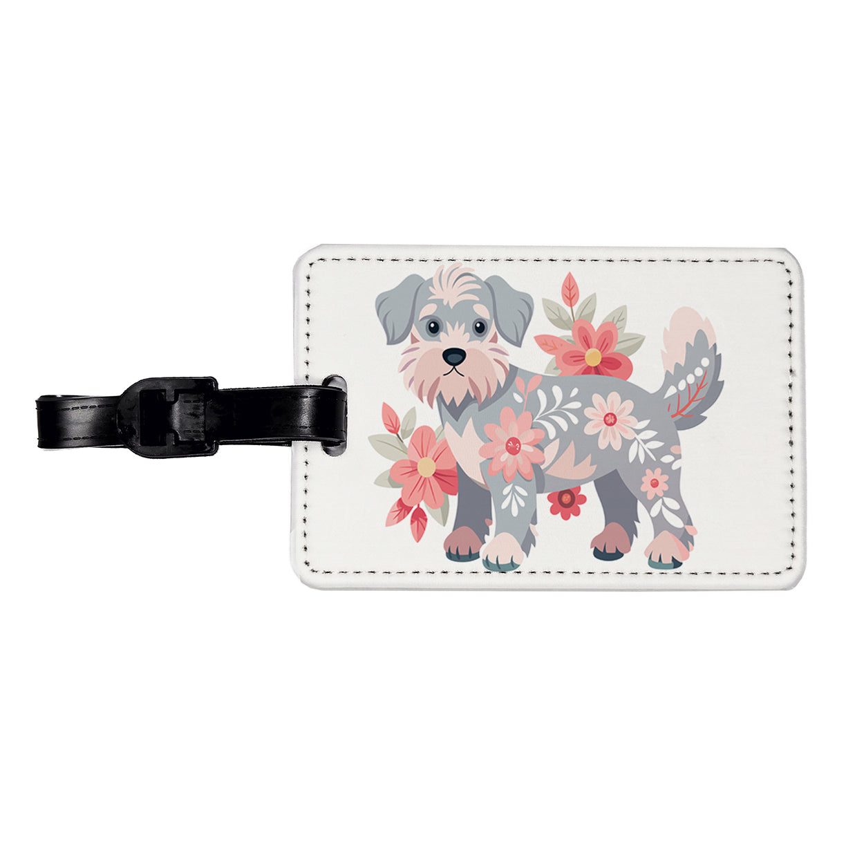 Schnoodle Floral Motif Dog Travel Faux Leather Luggage Tag