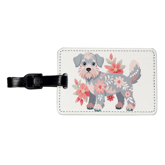 Schnoodle Floral Motif Dog Travel Faux Leather Luggage Tag