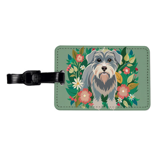 Schnoodle Floral Motif Green Dog Travel Faux Leather Luggage Tag