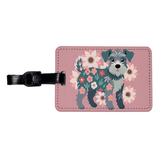 Schnoodle Floral Motif Pink Dog Travel Faux Leather Luggage Tag