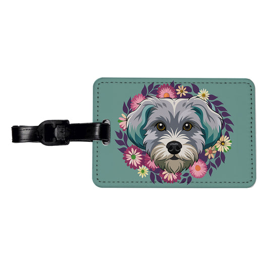 Schnoodle Head Floral Motif Dog Cute Travel Faux Leather Luggage Tag