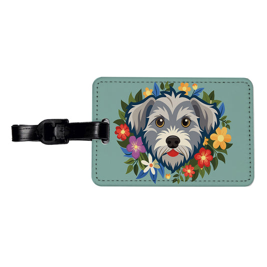 Schnoodle Head Floral Motif Travel Faux Leather Luggage Tag
