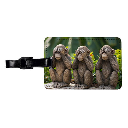 See No Evil Monkeys Funny Travel Faux Leather Luggage Tag