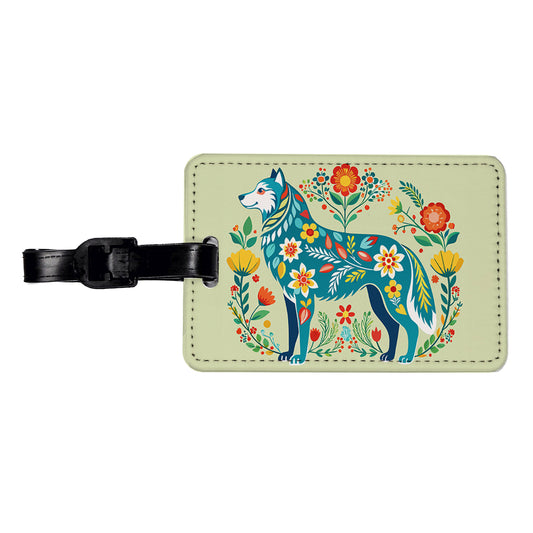 Siberian Retriever Floral Motif Beautiful Dog Travel Faux Leather Luggage Tag