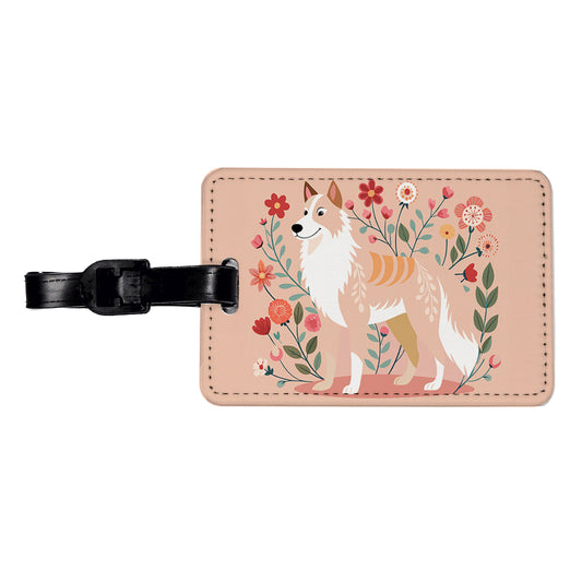 Siberian Retriever Floral Motif Dog Cute Travel Faux Leather Luggage Tag