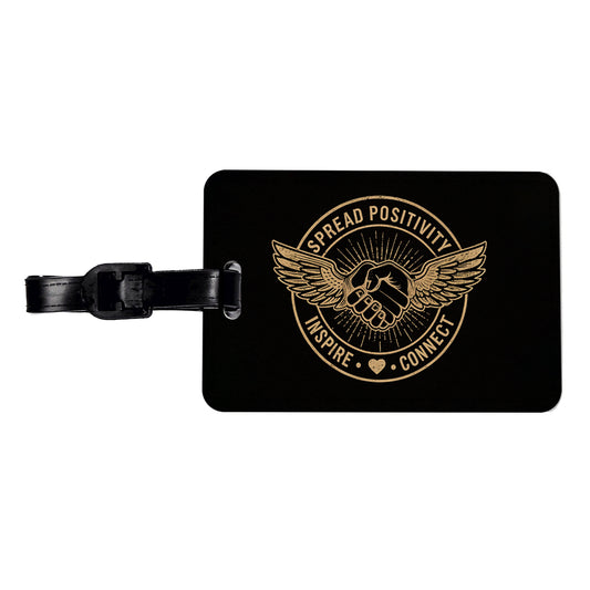 Spread Positivity Black Tan Travel Faux Leather Luggage Tag