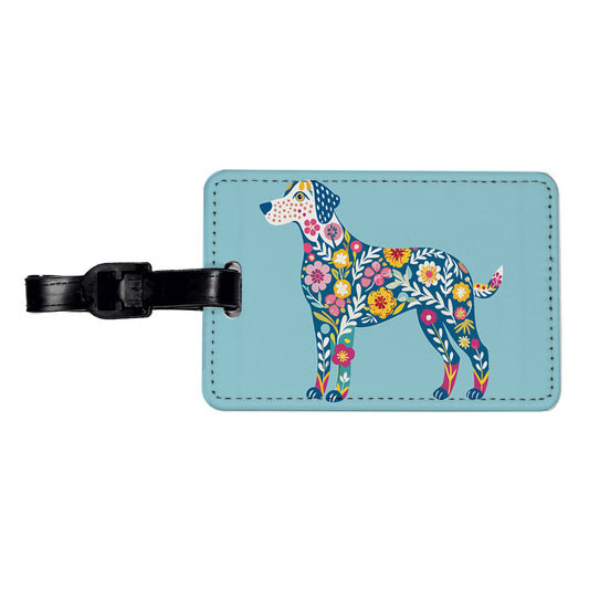 Weimador Floral Motif Blue Dog Travel Faux Leather Luggage Tag