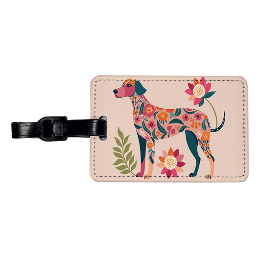 Weimador Floral Motif Cute Dog Travel Faux Leather Luggage Tag