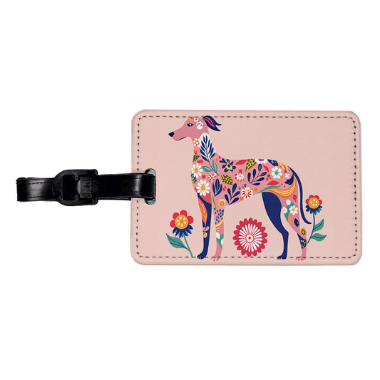 Weimador Floral Motif Light Pink Dog Travel Faux Leather Luggage Tag
